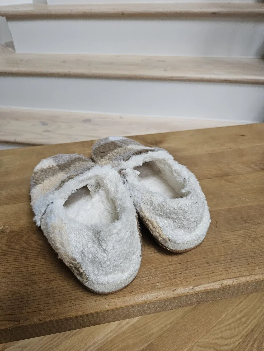 Toms India Brown Tan Cream Shearling Cozy Plaid Espadrille Slip Ons